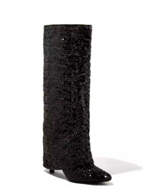 a new day Black Sequin Knee-High Heeled Boots